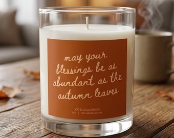 Autumn Blessings Glass Candle, Fall Aesthetic soy candle, Candle Cozy Autumn, Fall Birthday Gift