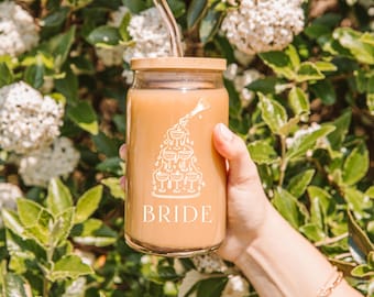 Bride Glass Coffee Cup, Clear Bride Tumblr, Bride Cup Glass, Bridal Shower Gift, Engagement Party gift, Bride Glass Tumblr, Bridal Party Cup