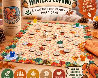 Winter’s Coming – Plastic Free Family Board Game | Wooden Squirrel Foraging Game | Eco Friendly Kids Game