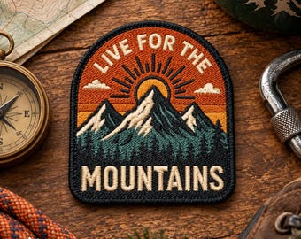 Personalised Mountain Patch Gift – Live for the Mountains | Embroidered Hiking Badge | Eco Friendly Gift