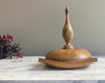 Handmade Elmwood Lidded Bowl, Rustic Centerpiece Candy Holder