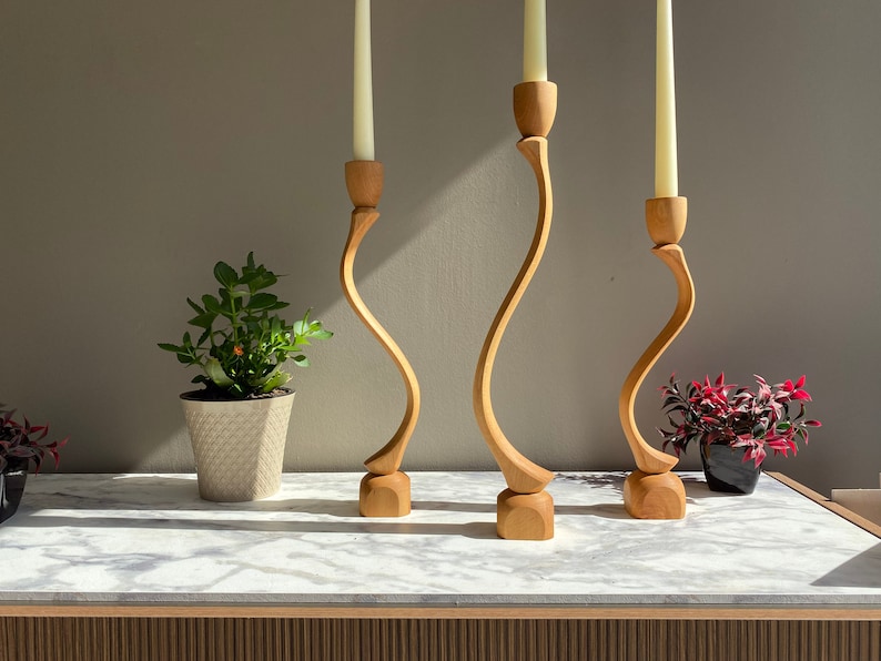 Handmade Beechwood Candlestick Holder - Thumbnail 2