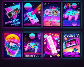 Retro Neon Game Poster Canvas Painting