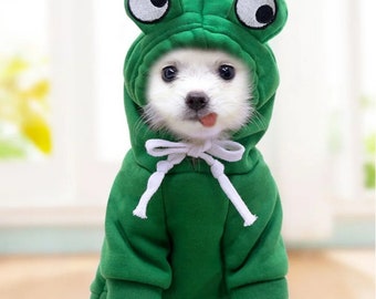 Chien à capuche pour chien, manteau basique pour chien, forme de grenouille mignonne, veste d'hiver plus chaude pour chat, vêtements de Noël, tenue pour chien, Halloween