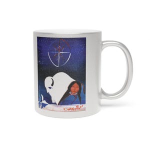 Original Lakota Painting on Gold/Silver Mug: White Buffalo Night