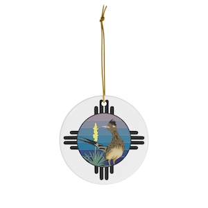 Zia Symbol Roadrunner Ceramic Ornament - New Mexico Gift