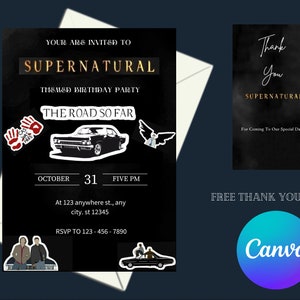Supernatural Invitation, supernatural party, supernatural tv show, canva template