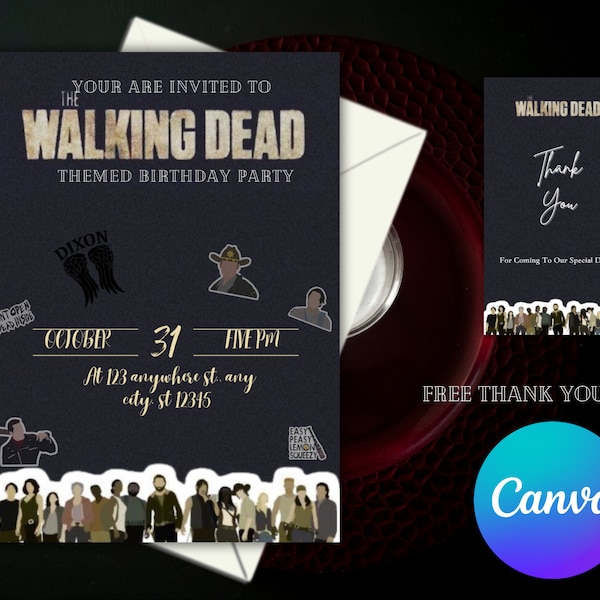 Walking Dead Invitation/ Zombie Themed Party/ TWD series/ Walking Dead