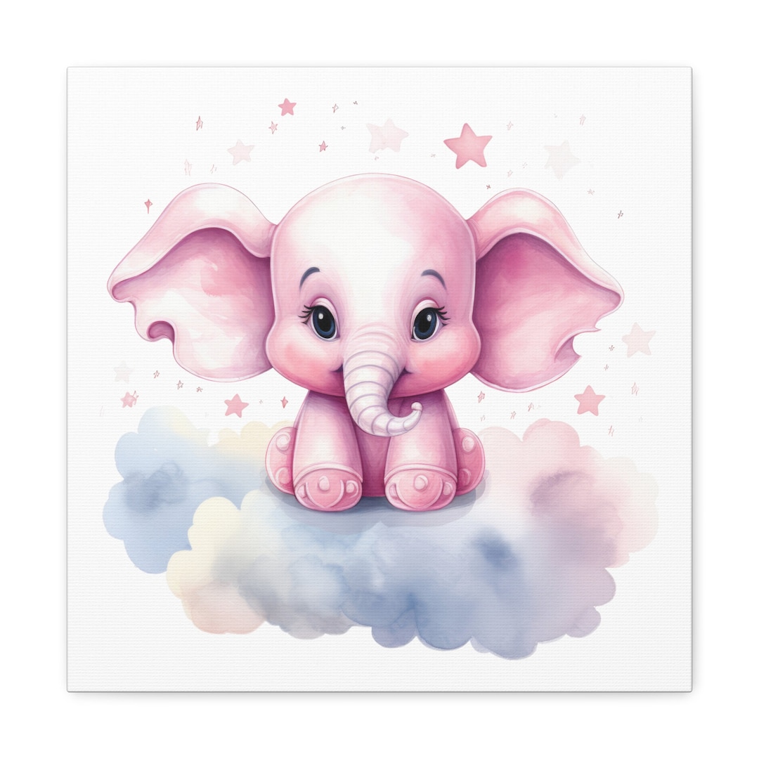 Pink Elephant Canvas, Nursery Wall Art, Baby Room Decor, Pink Nursery