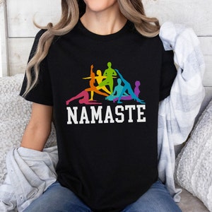 Namaste yoga shirt for women, colorful yoga shirt, yoga pose womens shirt, yoga class gear, yoga gift for her, yoga instructor cute yogi tee