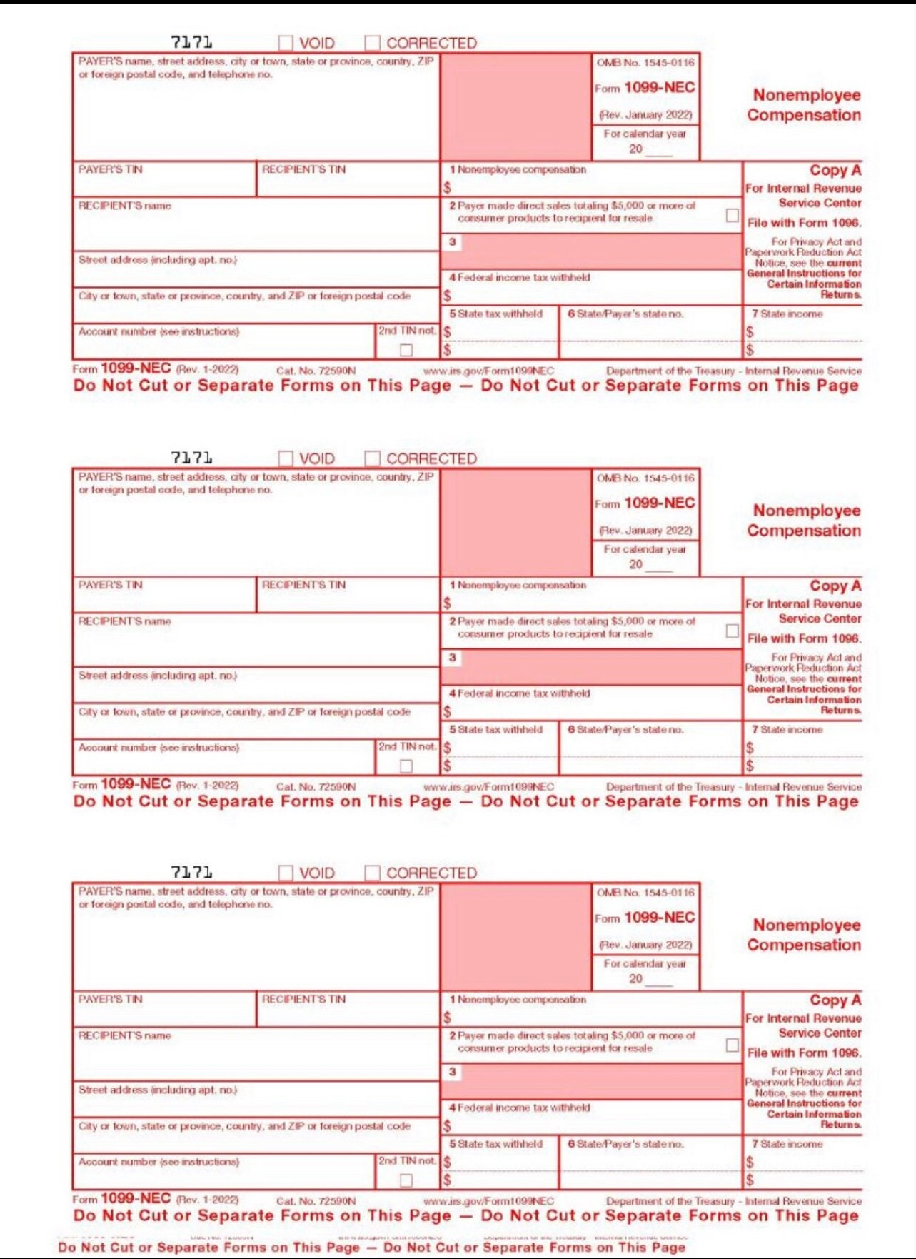 1099 NEC Fillable and Print Bonus 1096 Form Etsy