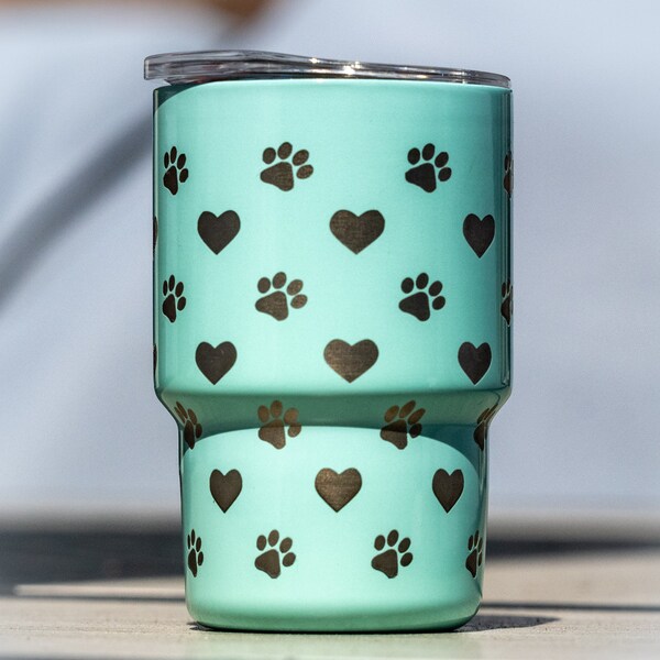 Sweet Hearts and Paws Mini Tumbler Cup - 2oz - Adorable Full Wrap Etched Pattern All-Around