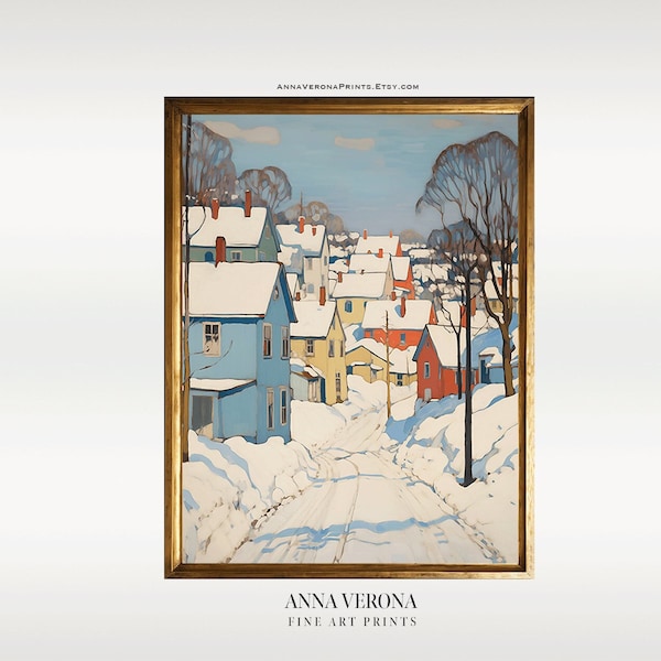 Charming Village-Winterscapes 6 Formats High-Res JPG and PNG Original Digital Art -Canada Vintage Prints, Snow Landscape, Tableau Chalet