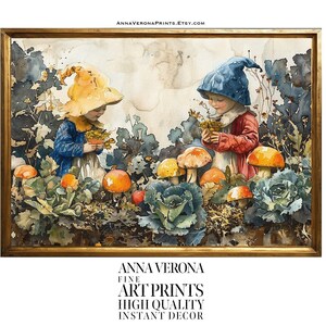 Póster de jardín vintage para niños con decoración ecológica, arte de primavera retro, 3 x HR JPG, arte original en acuarela de AVP