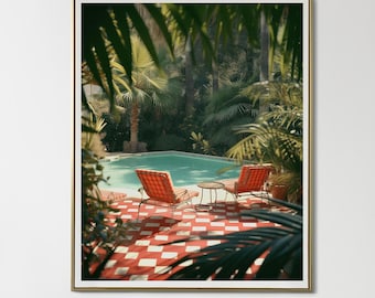 Retro Palm Springs Film Photo Art Print - Vintage-Inspired Poolside Oasis, Rolled Poster, Wall Decor, Mid-century Modern, Movie Poster