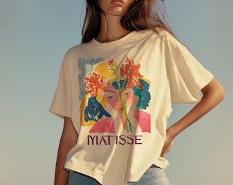 Matisse Art Graphic T-shirt, färgglad abstrakt blommig t-shirt, vintage konstnärst-shirt, medelhavssommart-shirt, museikonst bomullst-shirt