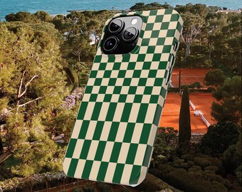Green Checkered iPhone Case | Retro Country Club Aesthetic, Old Money Aesthetic iPhone Case, Preppy Y2K Design, MagSafe Compatible