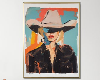 Cowgirl Abstract Painting Art Print - Western Desert Vibes, Vintage Style, Trendy Wall & Desk Decor, Perfect Coastal Cowgirl Gift - Unframed