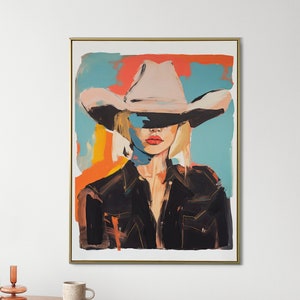 Cowgirl Abstract Painting Art Print - Western Desert Vibes, Vintage Style, Trendy Wall & Desk Decor, Perfect Coastal Cowgirl Gift - Unframed