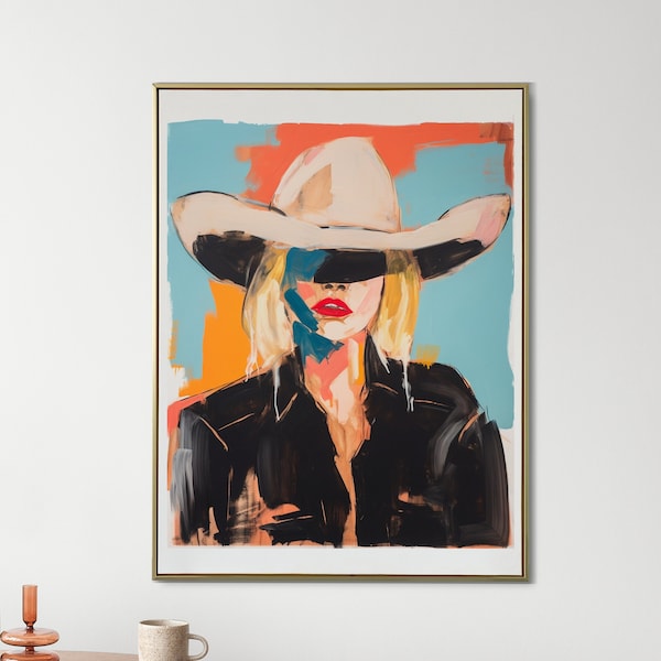 Abstract Cowgirl Art Print: Colorful Western Desert Decor