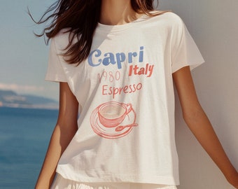 Capri Italy Espresso Graphic Tee, 1980 Retro Italian Coffee Cafe T-Shirt, Vintage Italy Summer, Unique Italian Riviera, Unisex T-Shirt,