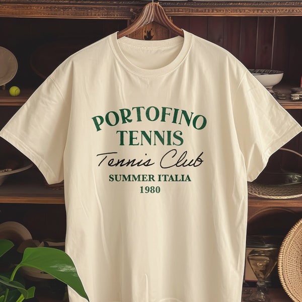 Portofino Tennis Club Italy Graphic Tee, Vintage 1980, Soft, 100% Cotton T-Shirt, Retro Sports Casual Wear, Vacation Travel T-Shirt, Gift