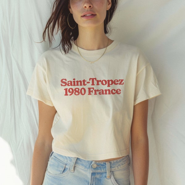 Saint Tropez 1980 France Graphic Tee - Crop Tee, Baby Tee, Boxy, Vintage Graphic, French Riviera T-Shirt, Retro Beachwear Style, NEW LISTING
