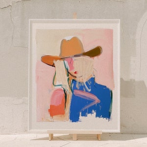 Stampa artistica astratta di una cowgirl costiera - Minimal eclettico pastello estivo, arte da spiaggia, carta spessa da 285 g/m², decorazione da parete unica, senza cornice