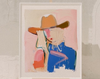 Abstract Coastal Cowgirl Painting Art Print - Minimal Eclectic Pastel Summer, Beach Art, Thick Art Paper 285gsm, Unique Wall Decor, Unframed