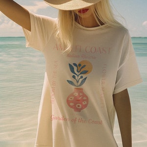 Amalfi Coast Flower Market T-Shirt | Italian Riviera Tee, Retro Italy Graphic Tee, Mediterranean Travel Shirt, Artist-Made Unisex Tee