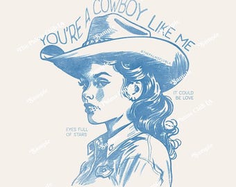 Blue Coastal Cowgirl Art Print: Vintage Western Decor (Digital Download)