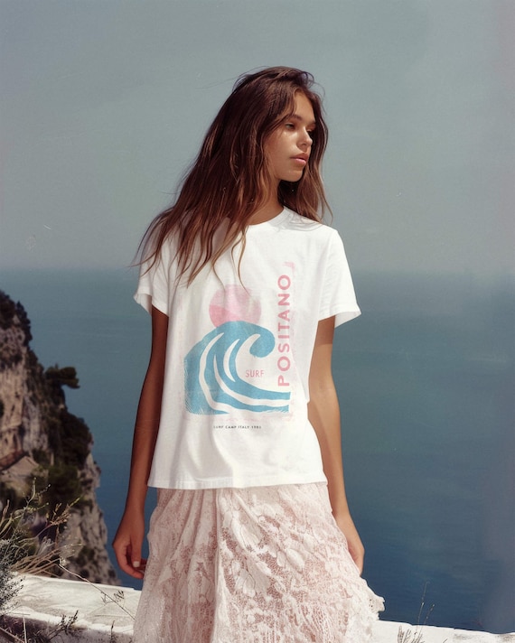 Positano Surf Camp Tee, Italy Graphic T-Shirt, Amalfi Coast Shirt, Italian Summer Tee, Beach Vacation Shirt, Retro Surf Tee