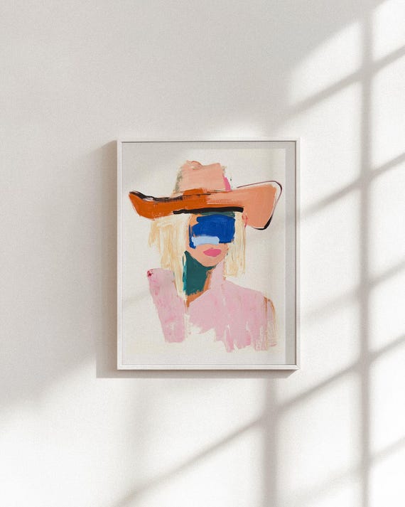Abstract Cowgirl Art Print: Western Glam, Pink & Cobalt Rodeo Decor