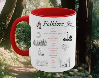 Folklore Evermore Mug: Cottagecore Red Accent Ceramic Coffee Cup