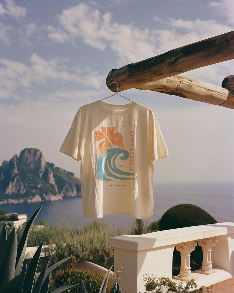 Positano Italy Surf Shirt, Italian Summer Graphic Tee, Coastal Beach T Shirt, Retro Surf Tee, Mediterranean Vacation Shirt, Italy Travel Tee image 4