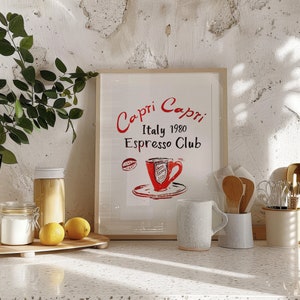 Capri Italien 1980 Espresso Club Kunstdruck, Handgezeichnetes Kaffee Poster, Premium Fine Art Papier, Italienisches Cafe Wanddekoration, Vintage Gemälde Kunst