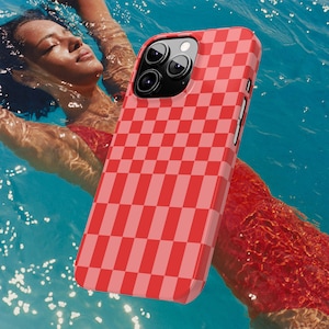 Red Checkered iPhone Case | Bold Retro Gingham Phone Case, Y2K Aesthetic, MagSafe Compatible, Glossy Red iPhone Case, French iPhone Case