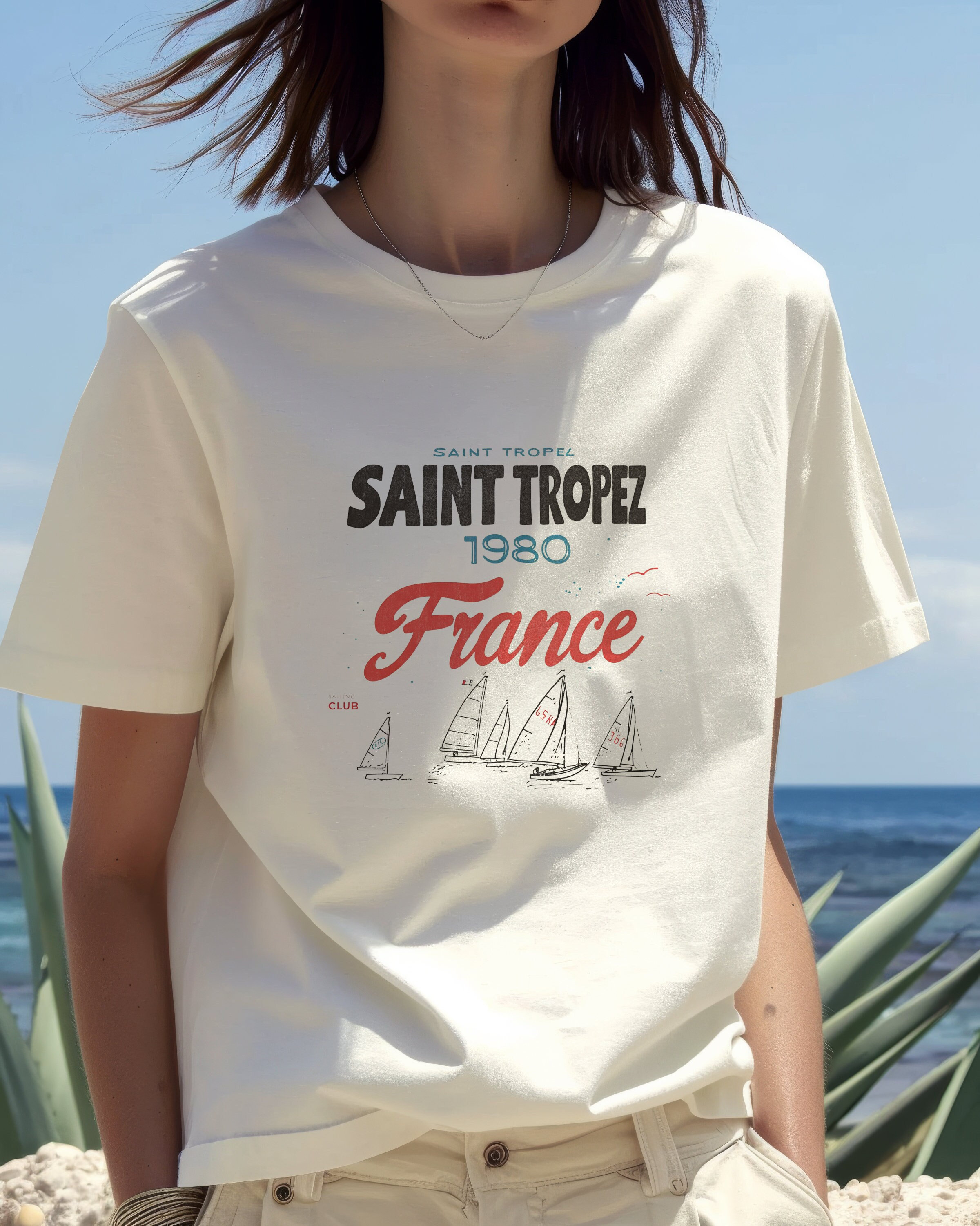 Saint Tropez France Sailing Club 1980 T-Shirt, Coastal Cowgirl Graphic Tee, Travel Vacation, Vintage Aesthetic Trendy, unisex Relaxed Fit
