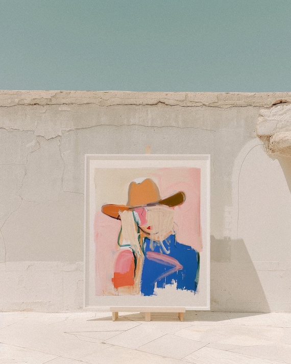 Abstract Coastal Cowgirl Art Print: Minimalist Beach Home Decor