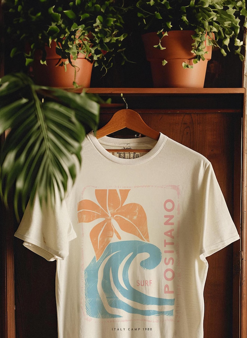 Positano Italy Surf Shirt, Italian Summer Graphic Tee, Coastal Beach T Shirt, Retro Surf Tee, Mediterranean Vacation Shirt, Italy Travel Tee image 6