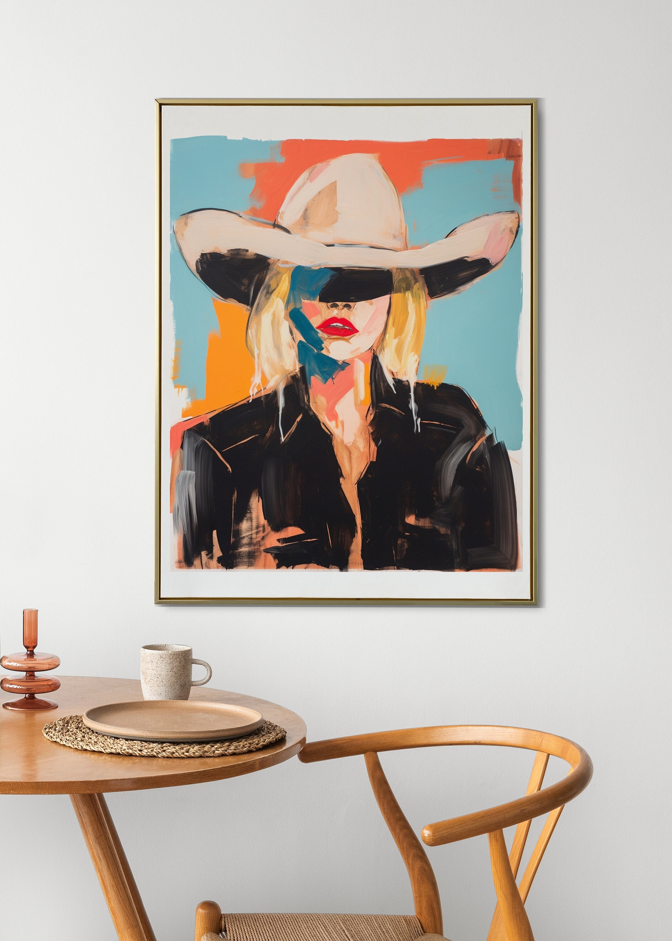 Abstract Cowgirl Art Print - Western Desert Painting, Minimalist Trendy Vintage Aesthetic, Unframed Wall Art, Desk Decor, Unique Gift