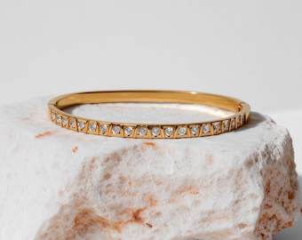 Diamond Bangle Gold Bracelet - Stainless Steel, Waterproof