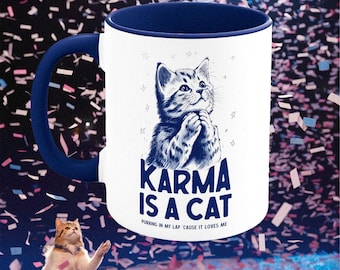 Karma Is A Cat Coffee Mug: Vintage-Style Ceramic Cat Cup