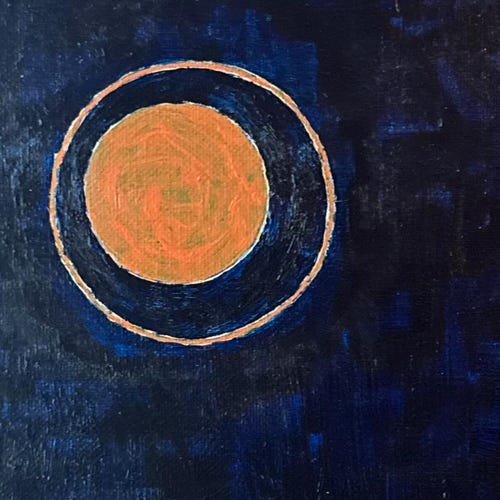 オリジナルの青い抽象画、キャンバスに描かれた14×11インチの絵画
