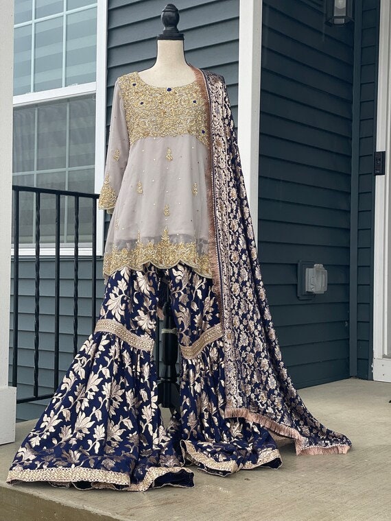 Embroidered Dress Banarsi Gharara Reception Dress Engagement Dress Bridal Lehenga Choli Etsy Australia