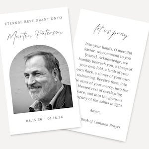Modèle de carte de prière catholique, modèle de carte de prière de messe pour funérailles catholiques, modèle personnalisable de messe de service commémoratif moderne minimal