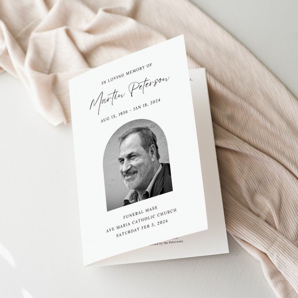 Catholic Funeral Mass Bifold Program Celebration of Life Liturgy for Memorial Service Mass Customizable Template Modern Minimal