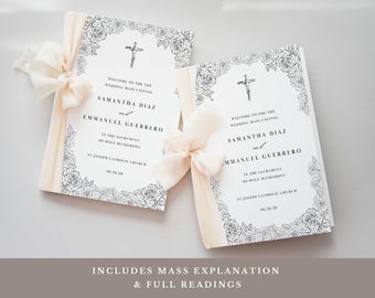 Catholic Wedding Program Template: Full Mass & Lasso Tradition