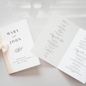 Elegant Leaf Catholic Wedding Program Bifold Template (Digital Download)