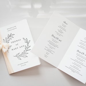 Catholic Wedding Program Catholic Nuptial Mass & Catholic Wedding Ceremony without Mass as Bifold Template Modern Leaf Floral Branch Simple